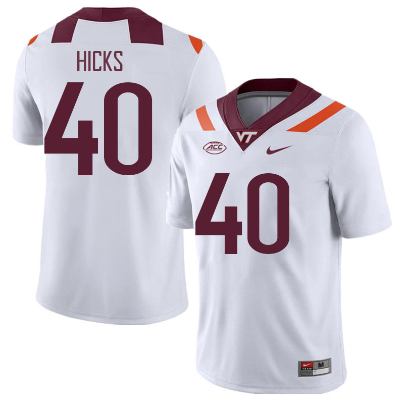 Men #40 Stephon Hicks Virginia Tech Hokies College Football Jerseys Stitched Sale-White